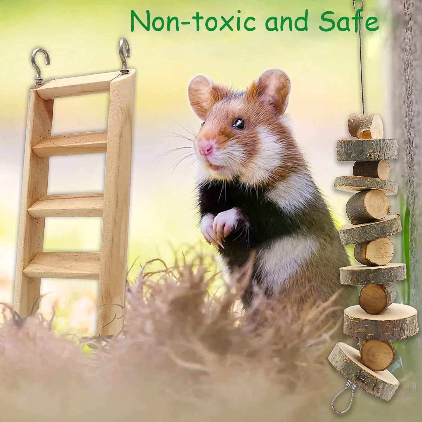 Hamster Chew Toys, Guinea Pig Toys with 11Pcs Natural Wooden Pine Rat Chinchilla Toys for Rabbits Gerbils Small Pets Accessories Chewing Playing Exercise and Teeth Care