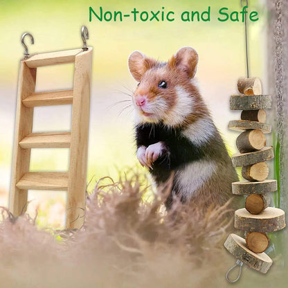 Hamster Chew Toys, Guinea Pig Toys with 11Pcs Natural Wooden Pine Rat Chinchilla Toys for Rabbits Gerbils Small Pets Accessories Chewing Playing Exercise and Teeth Care