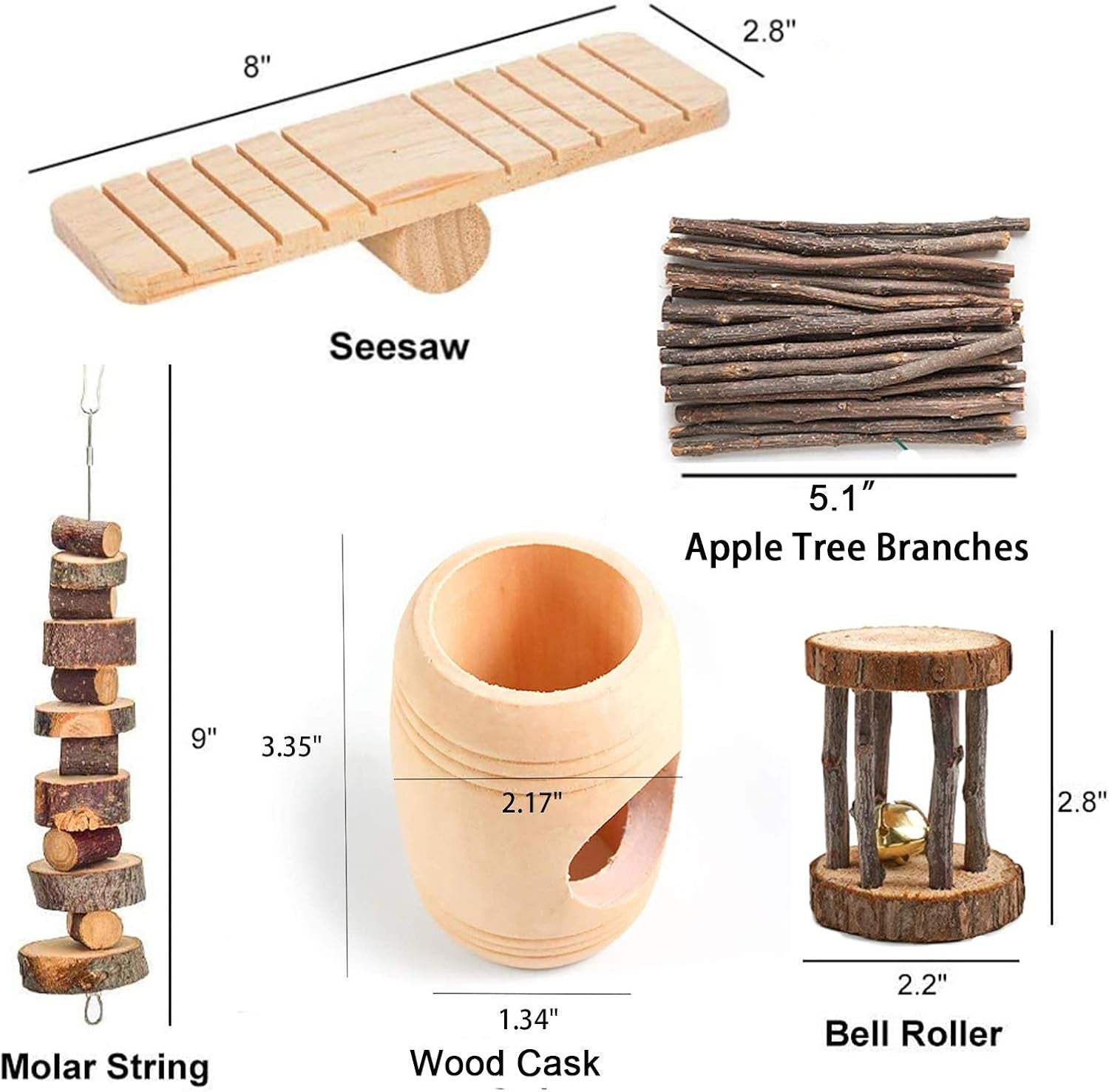 Hamster Chew Toys-11Pack Natural Wooden Dumbbells Exercise Bell Roller-Pine Guinea Pigs Rats Chinchillas Toys Accessories Teeth Care Molar Toy for Bunny Rabbits Gerbils,Brown