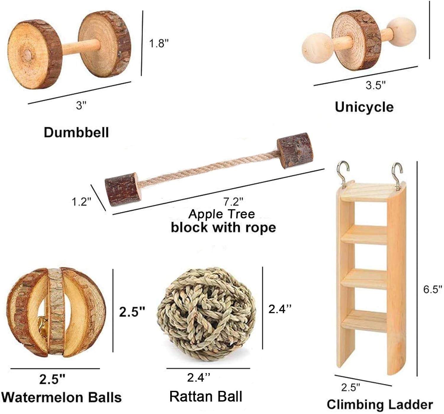 Hamster Chew Toys-11Pack Natural Wooden Dumbbells Exercise Bell Roller-Pine Guinea Pigs Rats Chinchillas Toys Accessories Teeth Care Molar Toy for Bunny Rabbits Gerbils,Brown