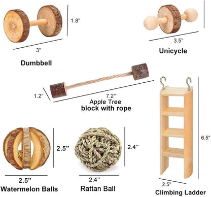 Hamster Chew Toys-11Pack Natural Wooden Dumbbells Exercise Bell Roller-Pine Guinea Pigs Rats Chinchillas Toys Accessories Teeth Care Molar Toy for Bunny Rabbits Gerbils,Brown