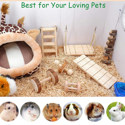 Hamster Chew Toys, Guinea Pig Toys with 11Pcs Natural Wooden Pine Rat Chinchilla Toys for Rabbits Gerbils Small Pets Accessories Chewing Playing Exercise and Teeth Care