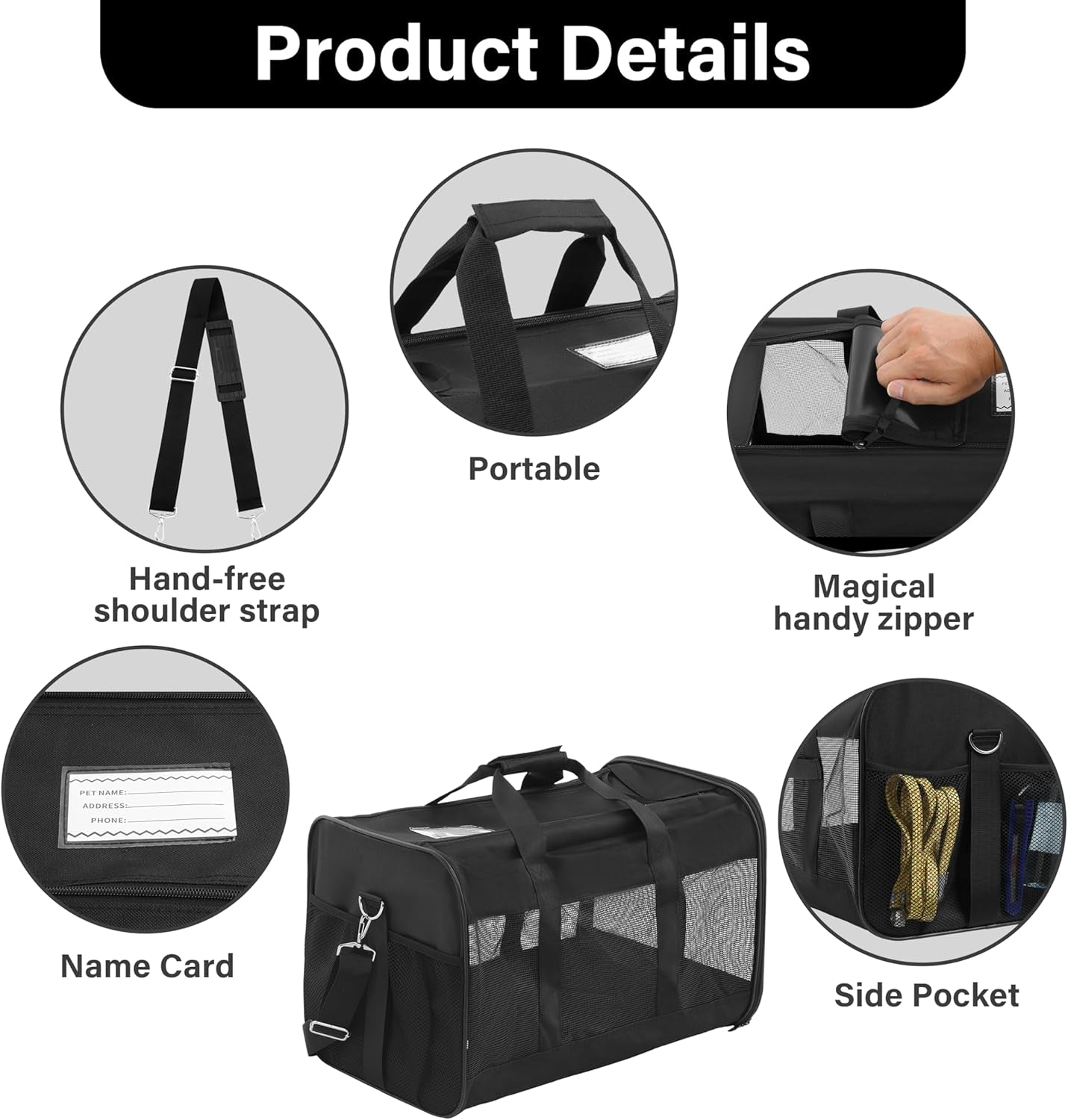 Soft-Sided Pet Travel Carrier for Cats and Small Dogs - Airline Approved, Collapsible, and Durable (Medium, Up to 17 lbs)