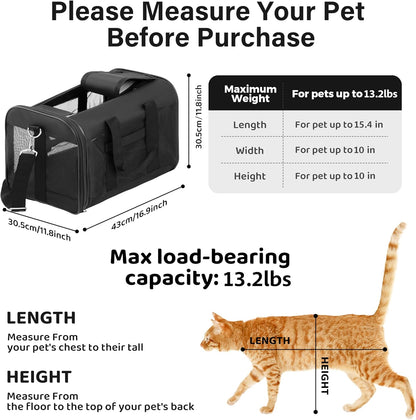 Soft-Sided Pet Travel Carrier for Cats and Small Dogs - Airline Approved, Collapsible, and Durable (Medium, Up to 17 lbs)