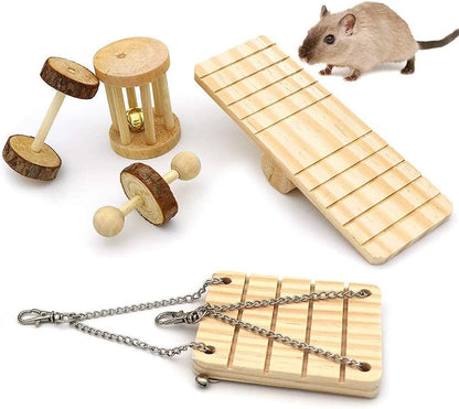 Hamster Chew Toys, Guinea Pig Toys with 11Pcs Natural Wooden Pine Rat Chinchilla Toys for Rabbits Gerbils Small Pets Accessories Chewing Playing Exercise and Teeth Care
