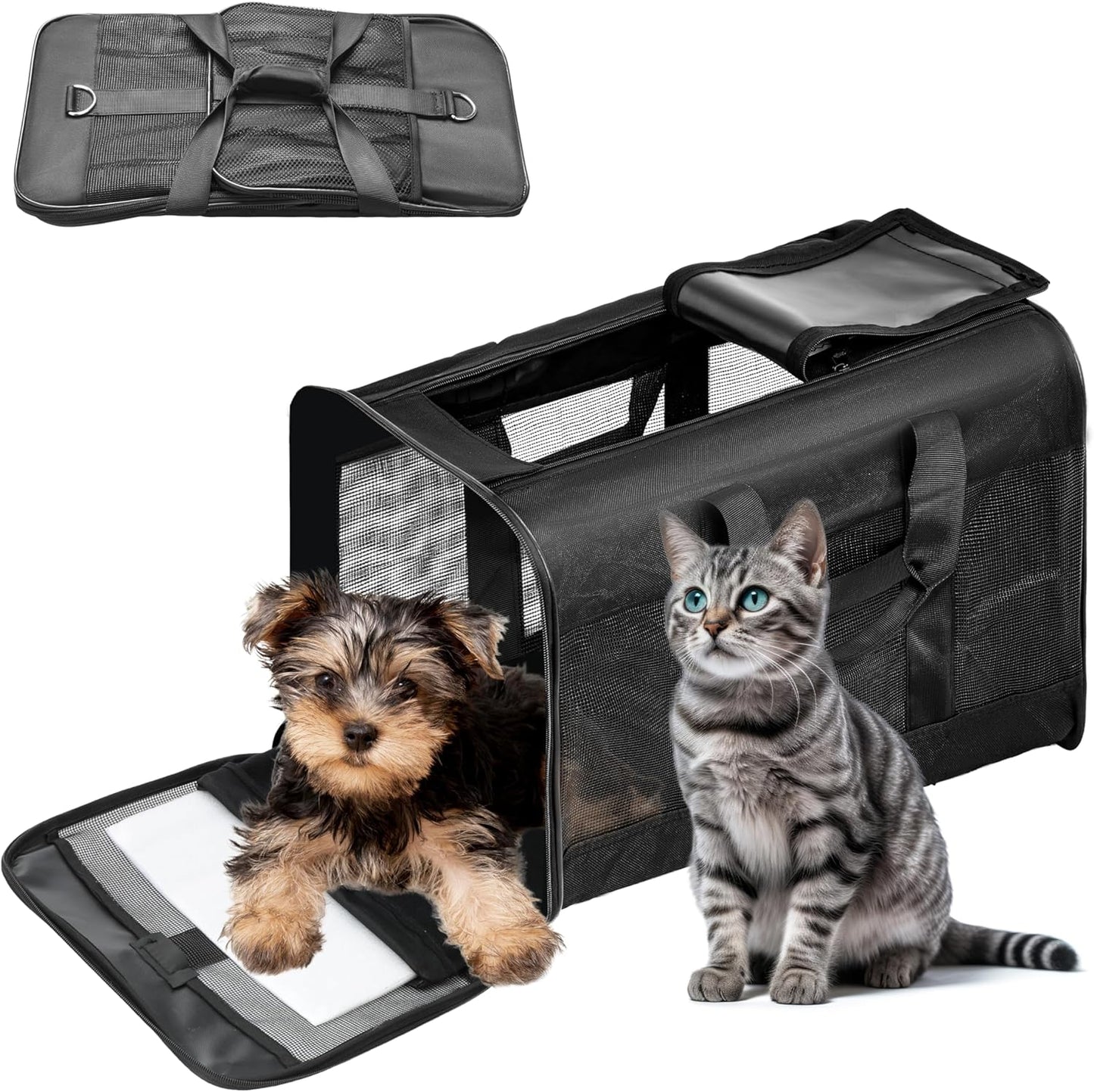 Soft-Sided Pet Travel Carrier for Cats and Small Dogs - Airline Approved, Collapsible, and Durable (Medium, Up to 17 lbs)