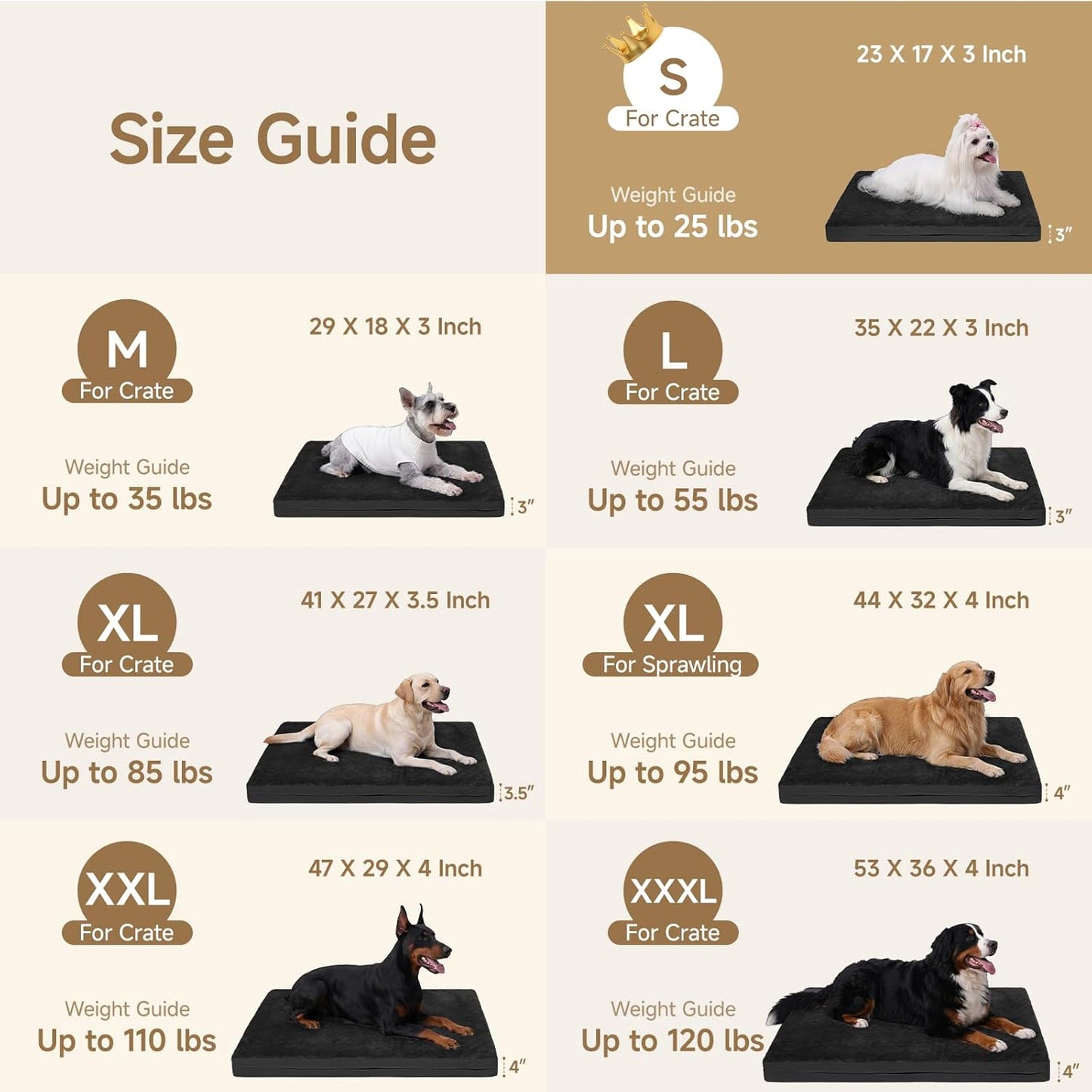 Waterproof Dog Bed for Crate, Reversible Outdoor Dog Crate Bed, Kennel Beds Pet for Small Dogs, Waterproof, Wipeable, Anti-Slip, Washable, 23" X 17", Black