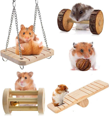 Hamster Chew Toys, Guinea Pig Toys with 11Pcs Natural Wooden Pine Rat Chinchilla Toys for Rabbits Gerbils Small Pets Accessories Chewing Playing Exercise and Teeth Care
